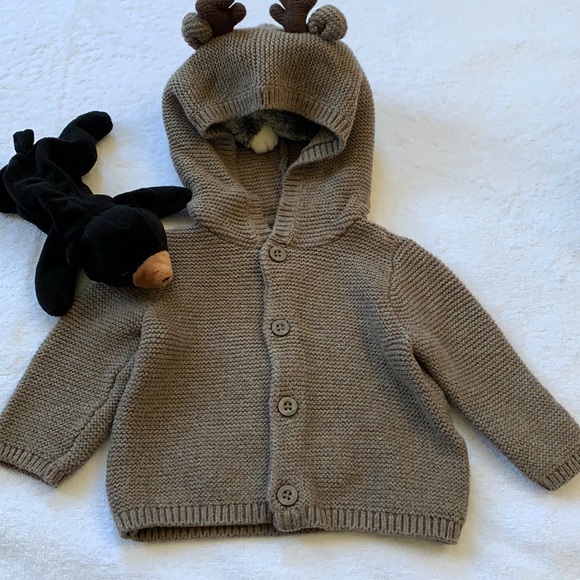 Carter's Other - Boys, Carter’s, Super Cute Hooded Sweater w/ Moose Antlers, Soft Cardigan, 3-6M
